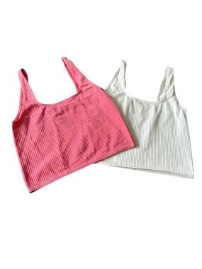 Bundle Of 2 Anthropologie Cropped Tank Tops S/M Pink White